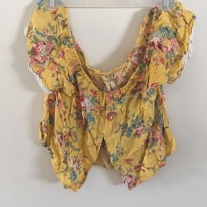 Off Shoulder | Cold Shoulder Yellow Floral Shirt